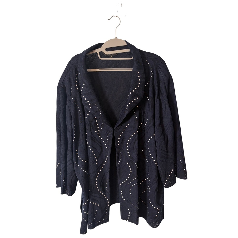 Ming Wang Navy Blue Studded Knit Open Front Cardigan Jacket Plus Size 3X Elegant